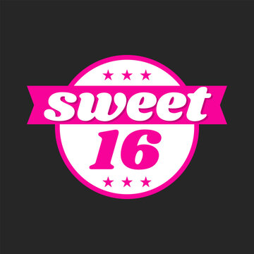 Sweet sixteen birthday text princess celebration icon label badge design vector