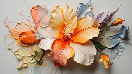 Flowers Art illustration. Flower with a leaf in the middle dripping paint. Floral beauty. Bright colors