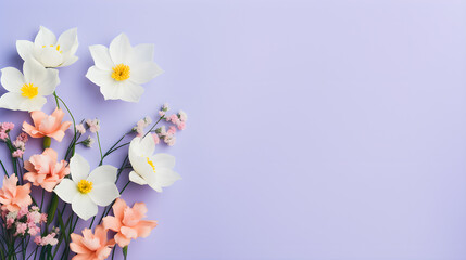 Spring flowers on a lilac background