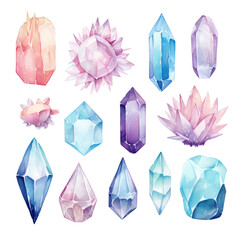 Watercolor Fairy Crystals Clip art isolated on white background PNG File.
