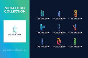 Fototapeta premium Set of creative letter I logo design. Abstract symbol for digital technology