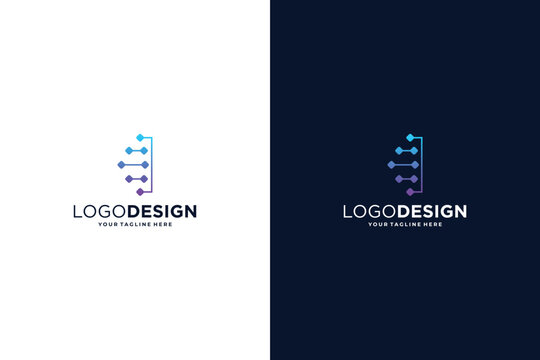 Letter I modern digital dot connection logo design inspiration