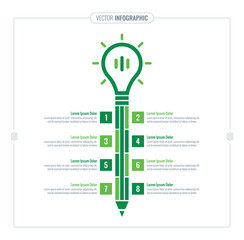 pencil and light bulb infographic template. eight option information template. innovation information template