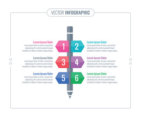 pencil infographic template. education, web, internet, annual report, magazine information template. six steps information template