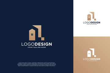 Obraz premium Letter L building logo design. letter L with real estate symbol.