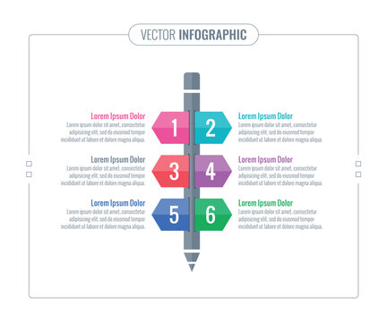 pencil infographic template. education, web, internet, annual report, magazine information template. six steps information template