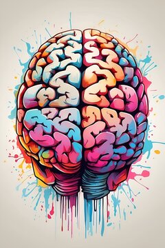 A Drawing of a Brain With Paint Splatters on It