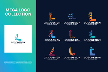 Set of creative letter L logo design. Abstract symbol for digital technology