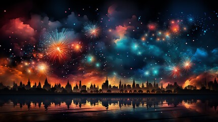 Fototapeta na wymiar fireworks in the night sky. Generate AI