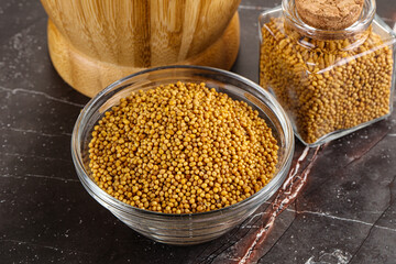 Mustard dry seeds in the bowl