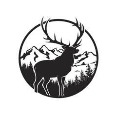 deer vector illustration, deer in the forest, silhouette of a deer, Deer Mountain, Black and white illustration, vector illustration, Wildlife vector illustration
