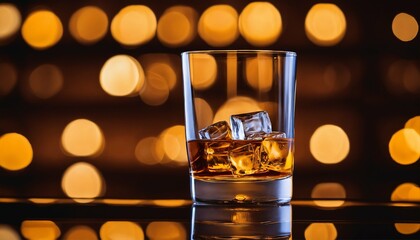 Old fashioned glass of whisky on the rocks - classic, timeless drink - obrazy, fototapety, plakaty