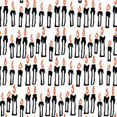 Cozy winter seamless pattern with doodle hand drawn elements of candle. Endless texture for gift wrap, wallpaper, web banner, wrapping paper and fabric. Vector holiday background