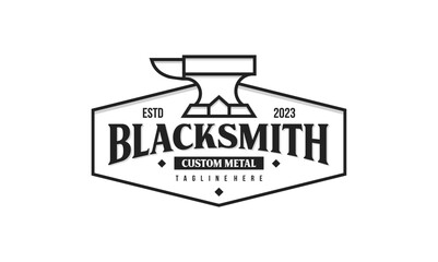 Anvil blacksmith logo design tamplate. Retro blacksmith illustration simple design.