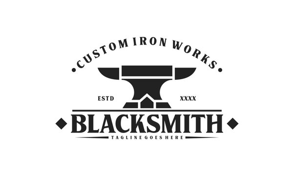 Anvil blacksmith logo design tamplate. Retro blacksmith illustration simple design.