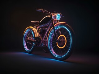 Fototapeta premium glowing bike, glowing lines, black background, for design, isolated