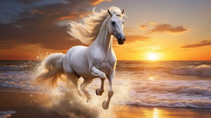 Obraz na płótnie Canvas horse on the beach under sunset