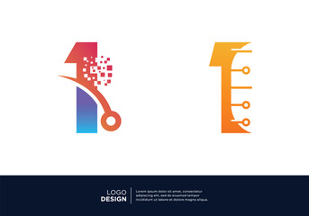 Set of Number 1 logo design for digital technology symbol.