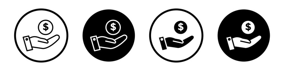 Contribution icon set. money donate vector symbol. contribute donation sign. payment symbol. budget line icon in black filled and outlined style.