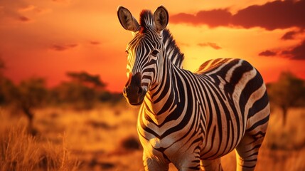 Fototapeta na wymiar zebra at sunset a close up of its face