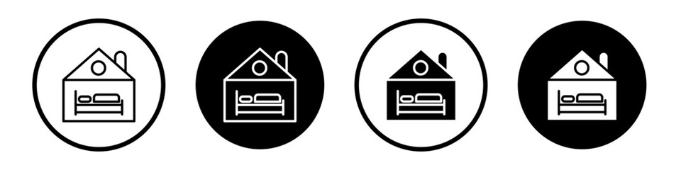 Accommodation icon set. Homestay place vector symbol. hostel sign in black filled and outlined style. - obrazy, fototapety, plakaty