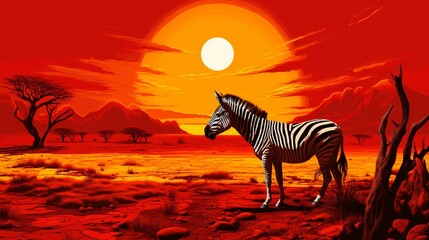 Fototapeta na wymiar zebra at sunset