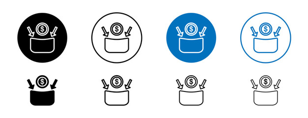 Contribution vector illustration set. Money donate vector sign. Contribute donation icon. Payment symbol. Budget line icon in black and blue color.