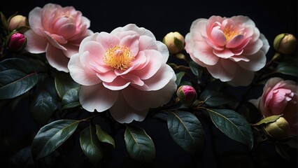 Naklejka na ściany i meble pink and white roses flowers in a dark background photo