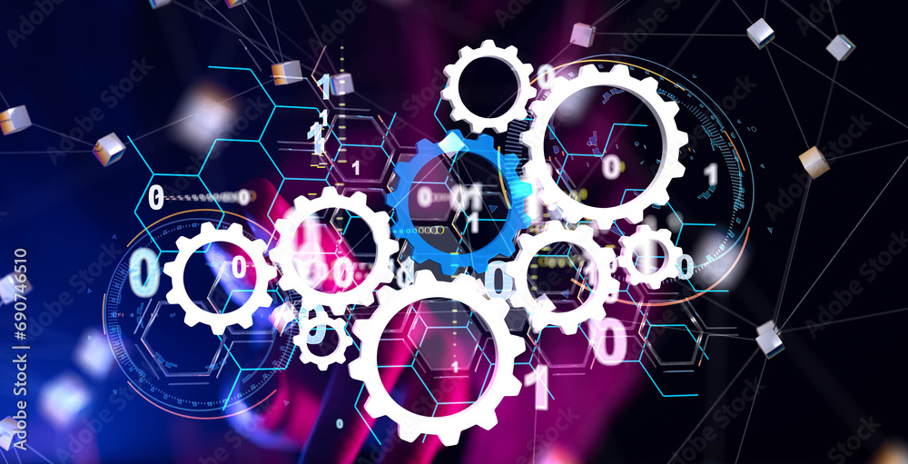 Aufkleber neural network 3d illustration. big data and cybersecurity