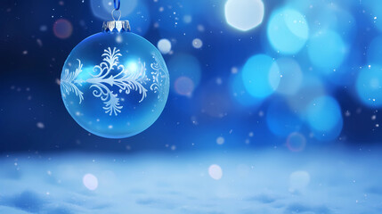 Fototapeta na wymiar Christmas Wallpaper - Blue Ornament in the Snow
