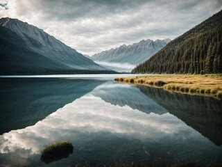 A Serene Lake Nestled Among Majestic Mountains