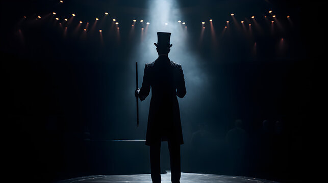 Siluette of back view of male illusionist