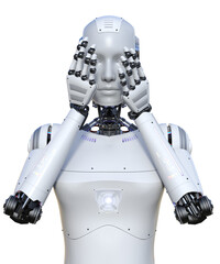 Intelligenza artificiale robot computer umanoide donna su fondo trasparente © maximilian