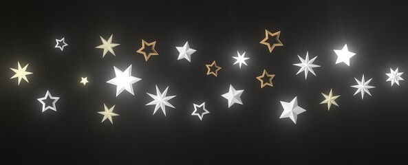 Cascading Christmas Constellations: Brilliant 3D Illustration Showcasing Falling Festive Star Patterns