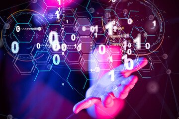 Neural network 3D illustration. Big data and cybersecurity