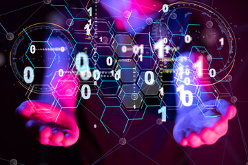 Neural network 3D illustration. Big data and cybersecurity