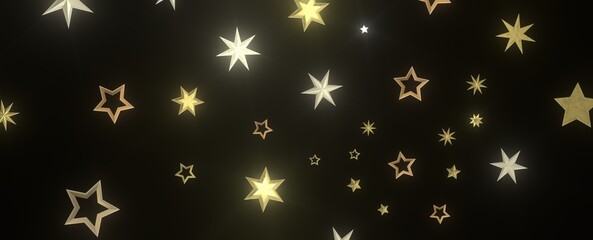 XMAS Stars - Banner with golden decoration. Festive border with falling glitter dust and stars.