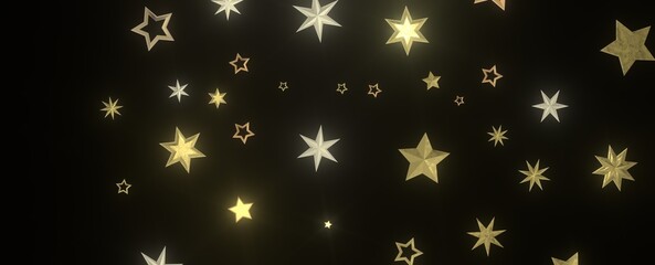 XMAS Stars - Banner with golden decoration. Festive border with falling glitter dust and stars.
