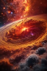 Obraz premium Vibrant Cosmic Odyssey Background: Illustrations of Galactic Marvels, Stars, and Nebulas in Vivid Hues