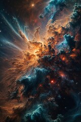 Obraz na płótnie Canvas Vibrant Cosmic Odyssey Background: Illustrations of Galactic Marvels, Stars, and Nebulas in Vivid Hues