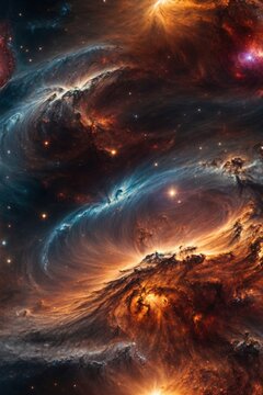 Vibrant Cosmic Odyssey Background: Illustrations of Galactic Marvels, Stars, and Nebulas in Vivid Hues
