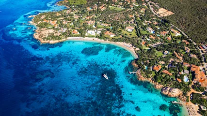 Keuken spatwand met foto Italy summer holidyas . Sardegna island - stunning Emerald coast (costa smeralda) with most beautiful beaches - Celvia, Capriccioli, Elefante. Aerial drone view © Freesurf