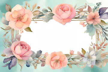 watercolor floral frame invitation, weeding, pink roses frame 
