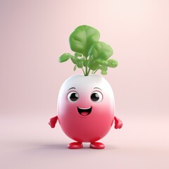 Fototapeta premium Cute Cartoon Radish Character with Big Eyes