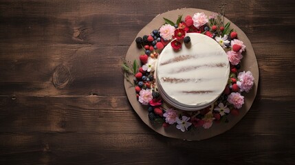 wedding cake in a wood background