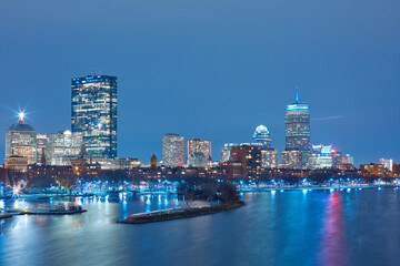 Panoramic view of Boston in Massachusetts, USA at night - obrazy, fototapety, plakaty