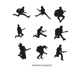  free vector man jumping with electric guitar silhouette