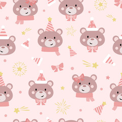 Holiday bear seamless vector repeat pattern, festive background for kids, adorable repeating tile design
