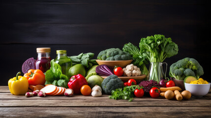 Variety of healthy foods including a fillet of salmon, avocados, nuts, leafy greens, and other...