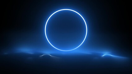 seamless neon background with mountains blue circle looped fluorescent light video 4K - Powered by Adobe